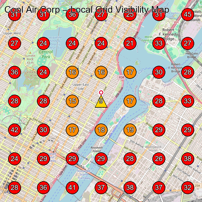 Cool Air Corp GeoGrid visibility map for Air Conditioning Repair Service in New York